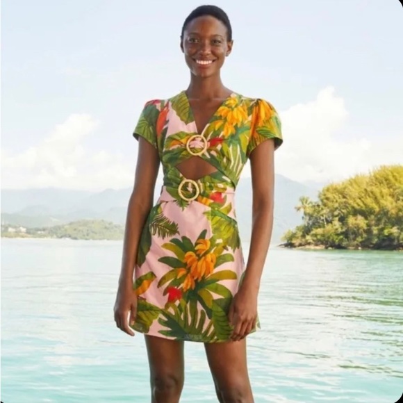 Farm Rio Pink Cocoa Forest Cut-Out Mini Dress large - Picture 1 of 7